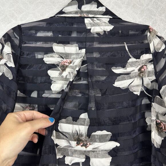 Damee Inc Semi Sheer Organza Jacket Small Navy Floral Lagenlook Wearable Artsy - Picture 7 of 13